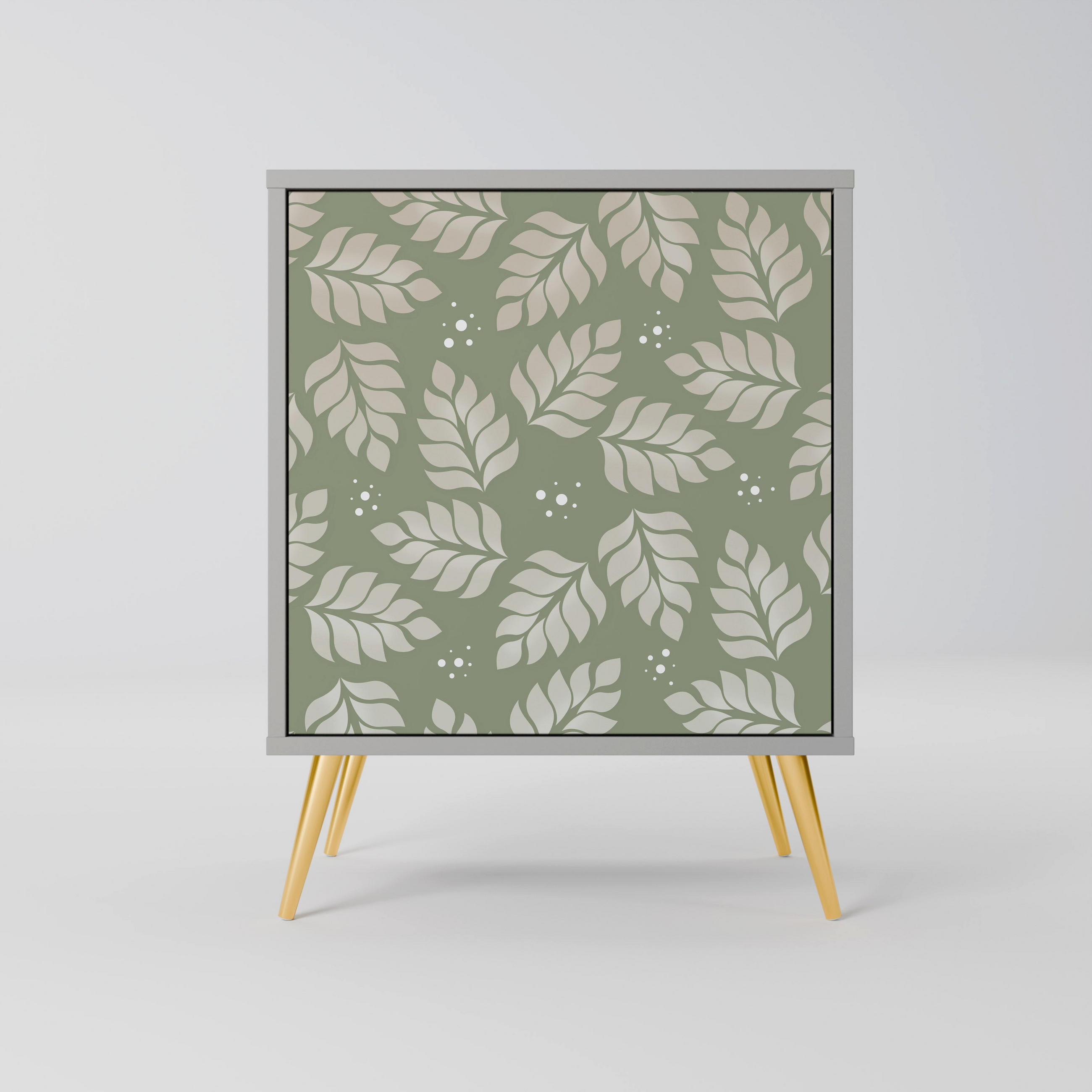 SIDEBOARD LEAVES ON GREEN, Grau, 57,5x42x75,5 cm, Goldfarbene Metallfüße - Goldfarben/Multicolor, Holzwerkstoff/Metall (57.5/75.5/42cm) - SpaceRebels