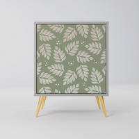 SIDEBOARD LEAVES ON GREEN, Grau, 57,5x42x75,5 cm, Goldfarbene Metallfüße - Goldfarben/Multicolor, Holzwerkstoff/Metall (57.5/75.5/42cm) - SpaceRebels