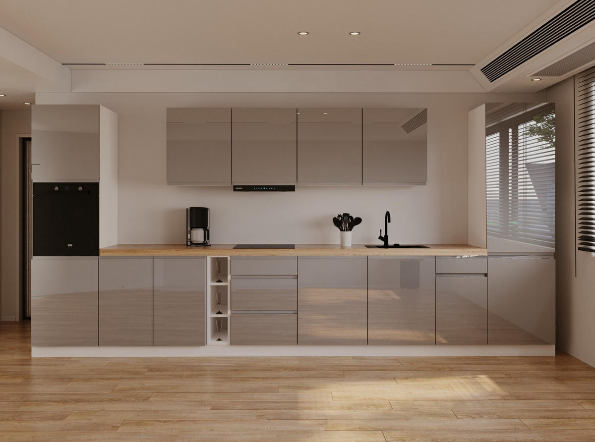 KÜCHENZEILE 440 cm - KA23-M440- in Grau/Hochglanz - Grau, Holz (440/212/58cm)