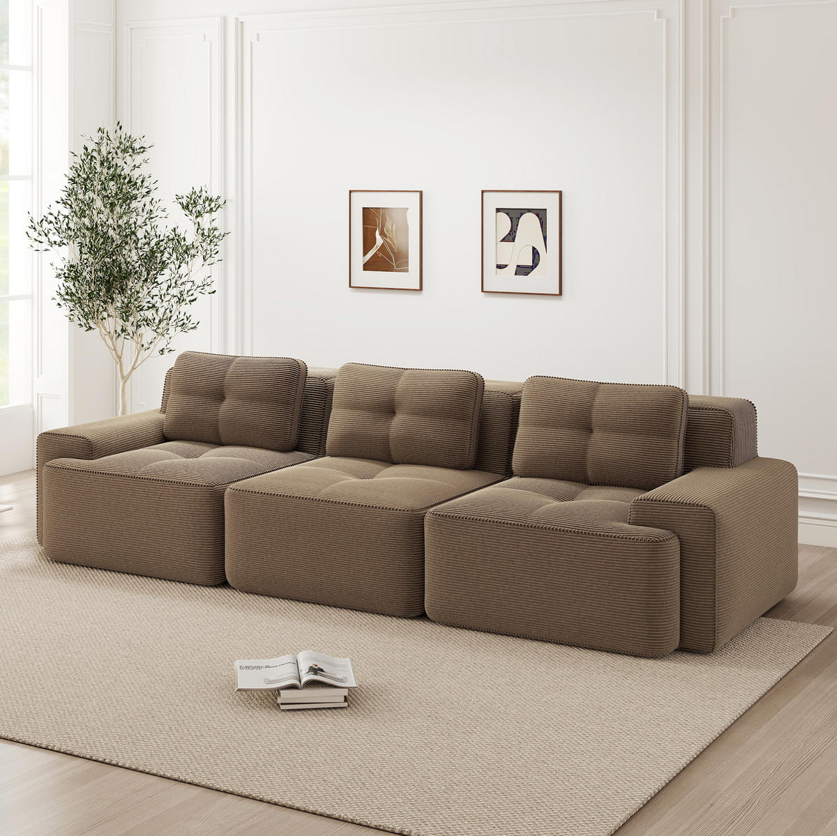 SOFA modular 3-Sitzer Tiefsitz Cord Braun - Braun, Textil (293/69/104cm) - IVMEU