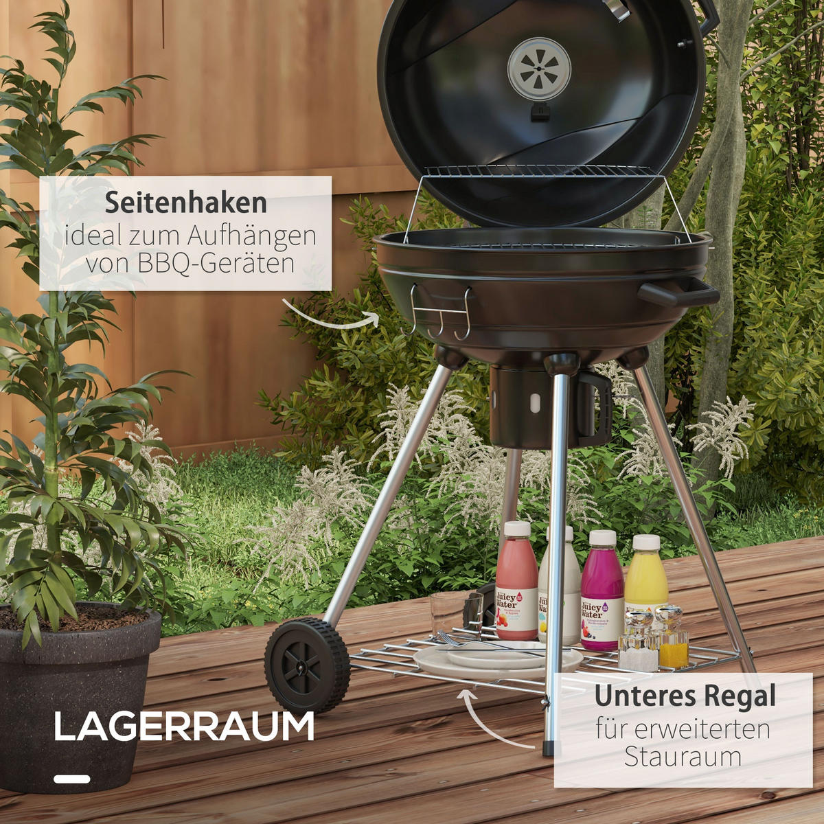 KUGELGRILL - Schwarz, Metall (55/89/65cm) - Outsunny