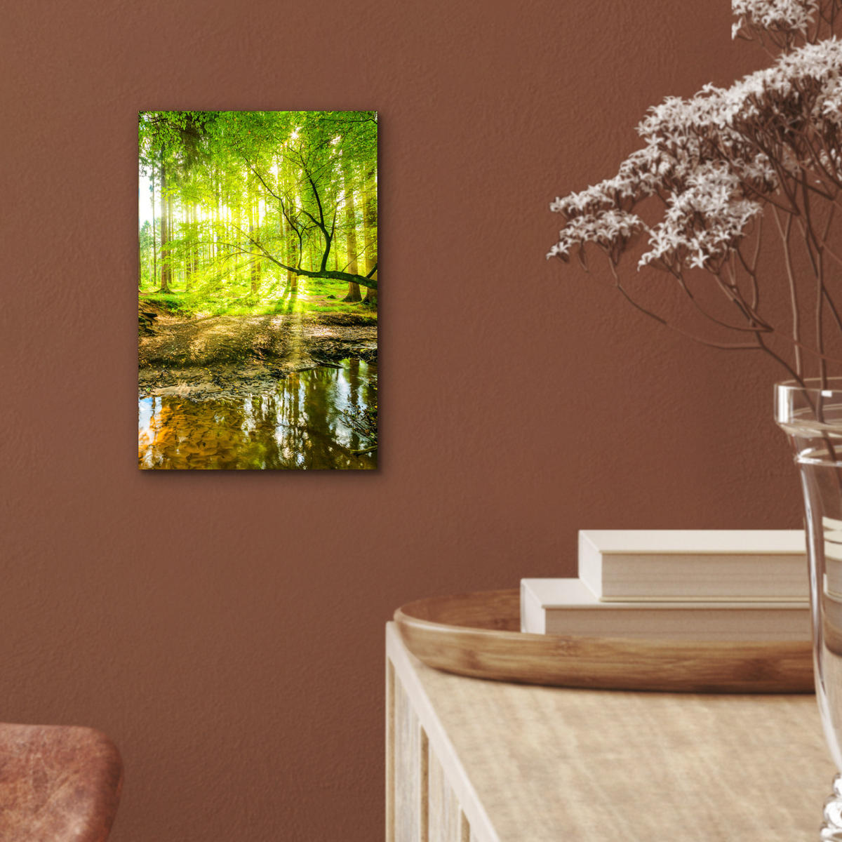 METALLBILD Wald - Landschaft - Wasser - Bäume - Sonne - Grün - Natur 20x30 cm - Grün, Metall (20/30cm) - MuchoWow