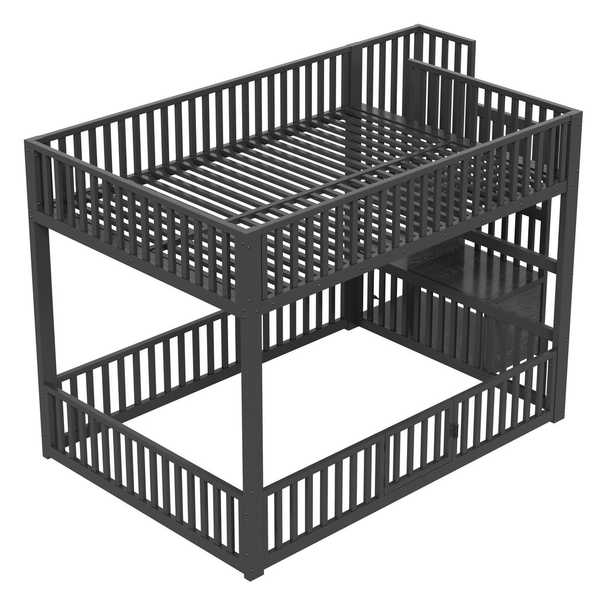 ETAGENBETT 140/200 cm Schwarz mit Stauraumleiter und LED - Schwarz, Metall (140/200cm) - Oxeza