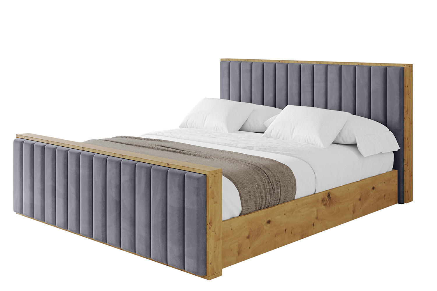 POLSTERBETT mit Bettkasten, Fußteil und Lattenrost, Boxbett ohne Matratze - ENZO4-Z 160x200 Dunkelgrau - Dunkelgrau, Holzwerkstoff/Textil (160/200cm) - ALTDECOR