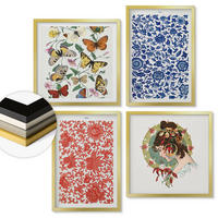 WANDBILDER 4er Set - 50x50 cm & 40x60 cm Goldrahmen - Vintage-Blumen-Schmetterlings-Ornamente - Goldfarben, Kunststoff (50/50cm) - ArtPrintCave