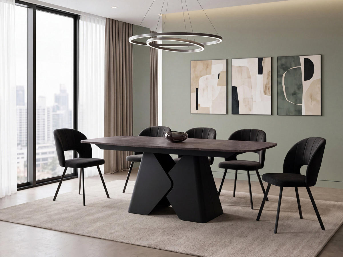 ESSTISCH Vanta rechteckig ausziehbar verlängerbar mit Schwarzem Metallgestell, Beton Dunkelgrau 180-270/90/76 cm - Dunkelgrau/Schwarz, Holzwerkstoff/Metall (90/270/76cm) - WFL GROUP