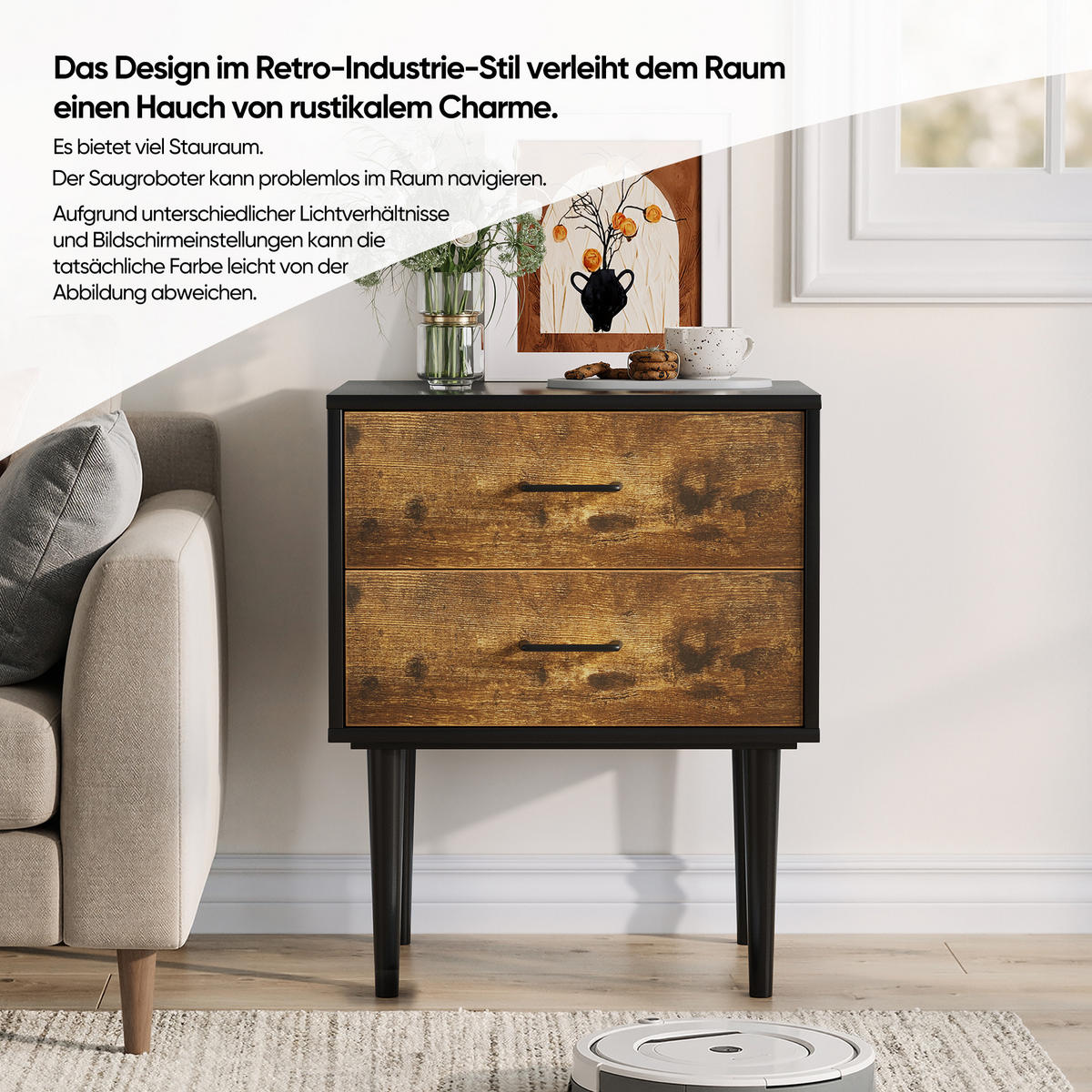 NACHTTISCH 51/38/66 cm antikbraun aus MDF mit 2 Schubladen - Braun, Holzwerkstoff (38/66/51cm) - OKWISH