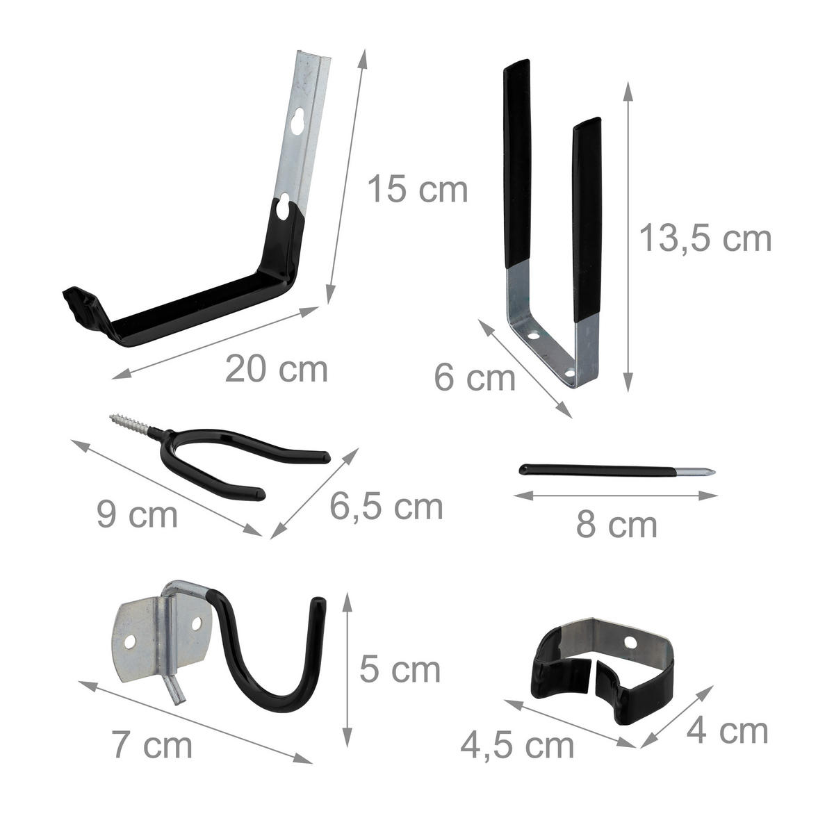 30-TLG.WANDHAKEN-SET - Schwarz, Kunststoff/Metall (3.5/15/20cm) - Relaxdays