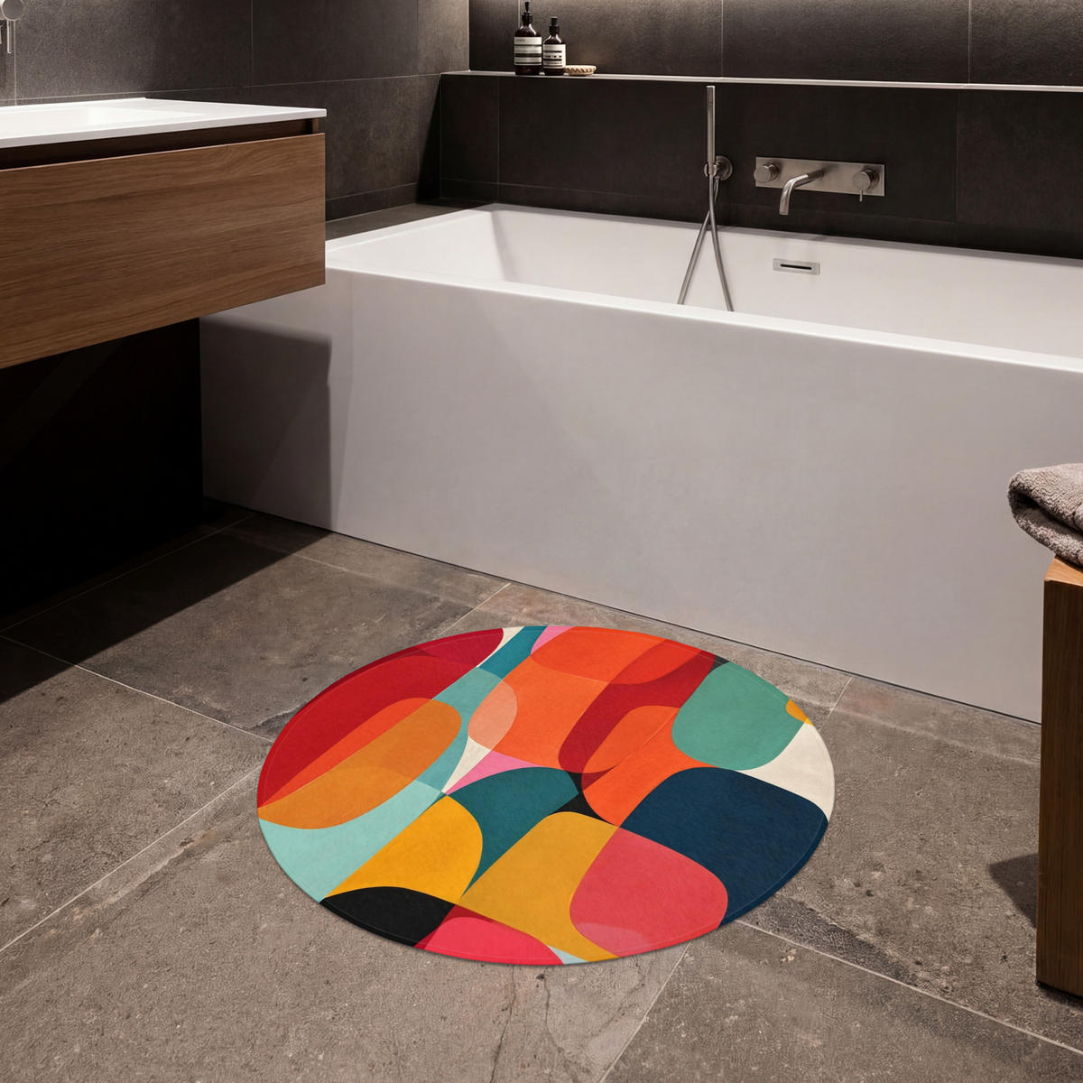 KOUPELNOVÁ PŘEDLOŽKA Tvary - barevné - abstraktní - letadla 70x70 cm - různobarevná, textil/plast (70/70cm) - OnlyWow