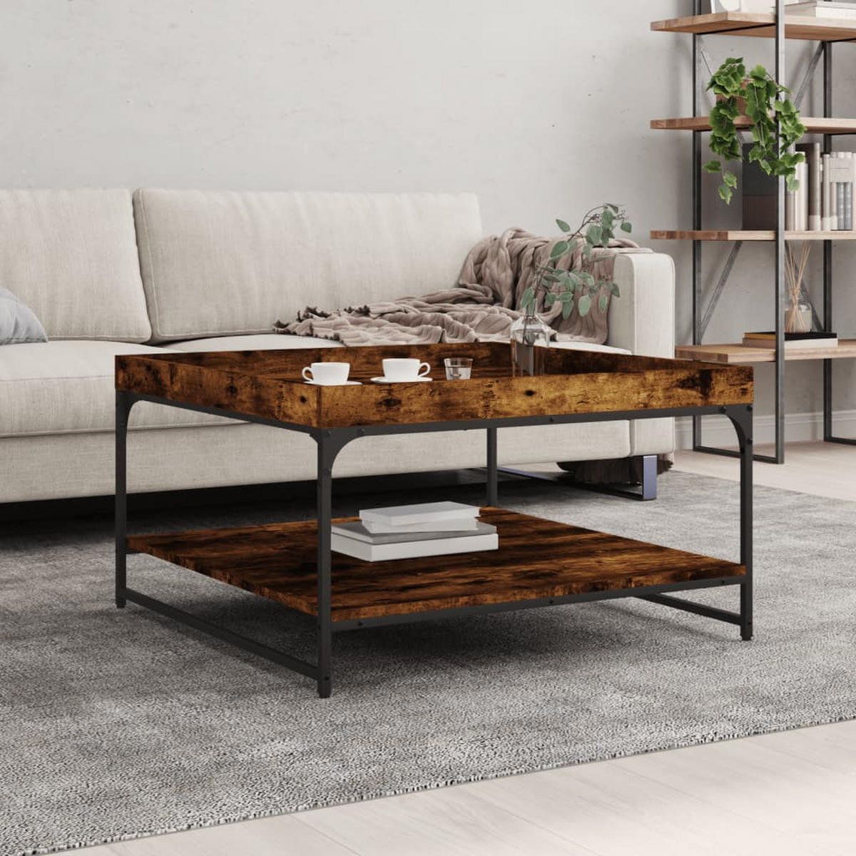 COUCHTISCH Räuchereiche 80x80x45 cm Holzwerkstoff und Eisen - Braun, Holzwerkstoff (80/80/45cm) - furnicato
