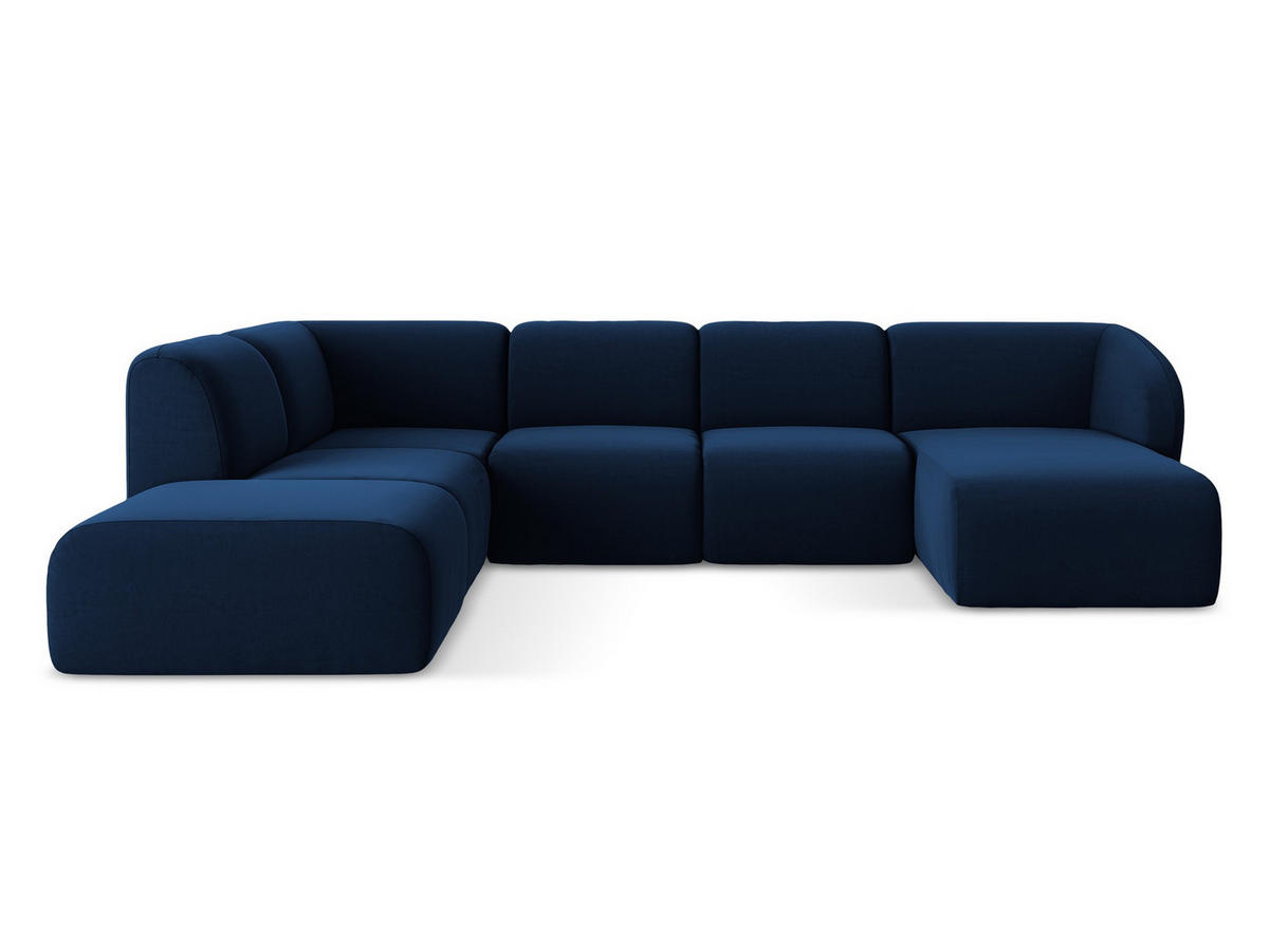 WOHNLANDSCHAFT Samt Stoff Blau - Türkis/Schwarz, Holzwerkstoff/Kunststoff (325/75/236cm) - Makamii