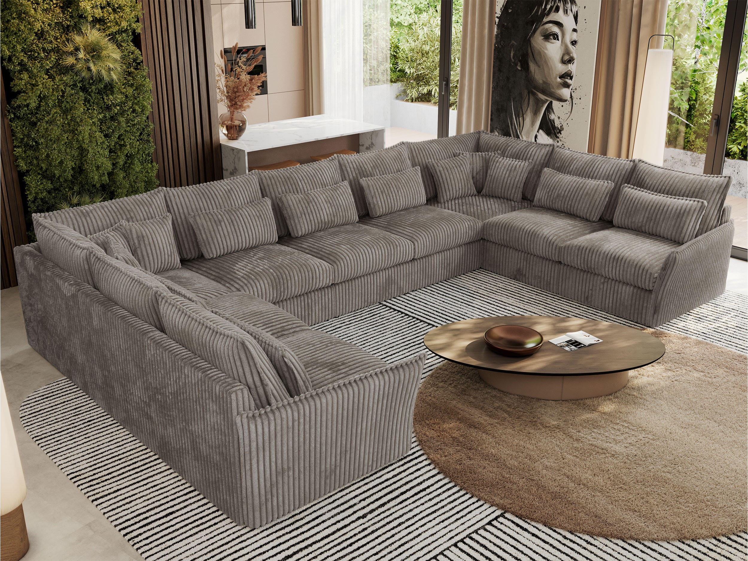 WOHNLANDSCHAFT VERSO U 9M Hellbraun Cord - Hellbraun/Schwarz, Kunststoff/Textil (442/93/270cm) - MKS