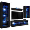 WOHNZIMMERSET TIVOLI MEDIO, 4er-Set, Schwarz, LED Blau - Schwarz, Glas/Holzwerkstoff (245/159/35cm) - Komodee