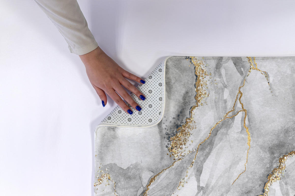 BADTEPPICH 90x60 cm Grauer Marmor - Goldfarben/Grau, Textil (90/60cm) - TULUP