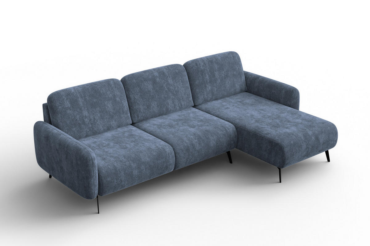 ECKSOFA FEBE 4-Sitzer RECHTS, marineblauer Chenille-Stoff - Blau/Schwarz, Holz/Textil (264/157cm) - Wozimo