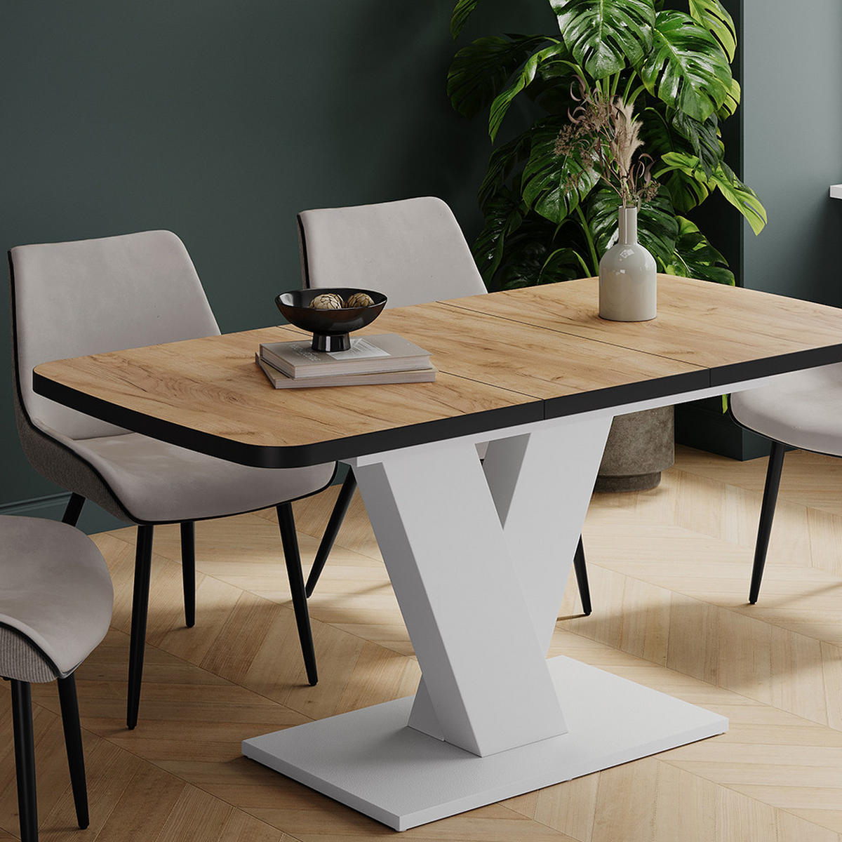 JÍDELNÍ STŮL Fenaro Černá/bílá - bílá/medově dubová, kompozitní dřevo (80/120/77.4cm) - Vicco
