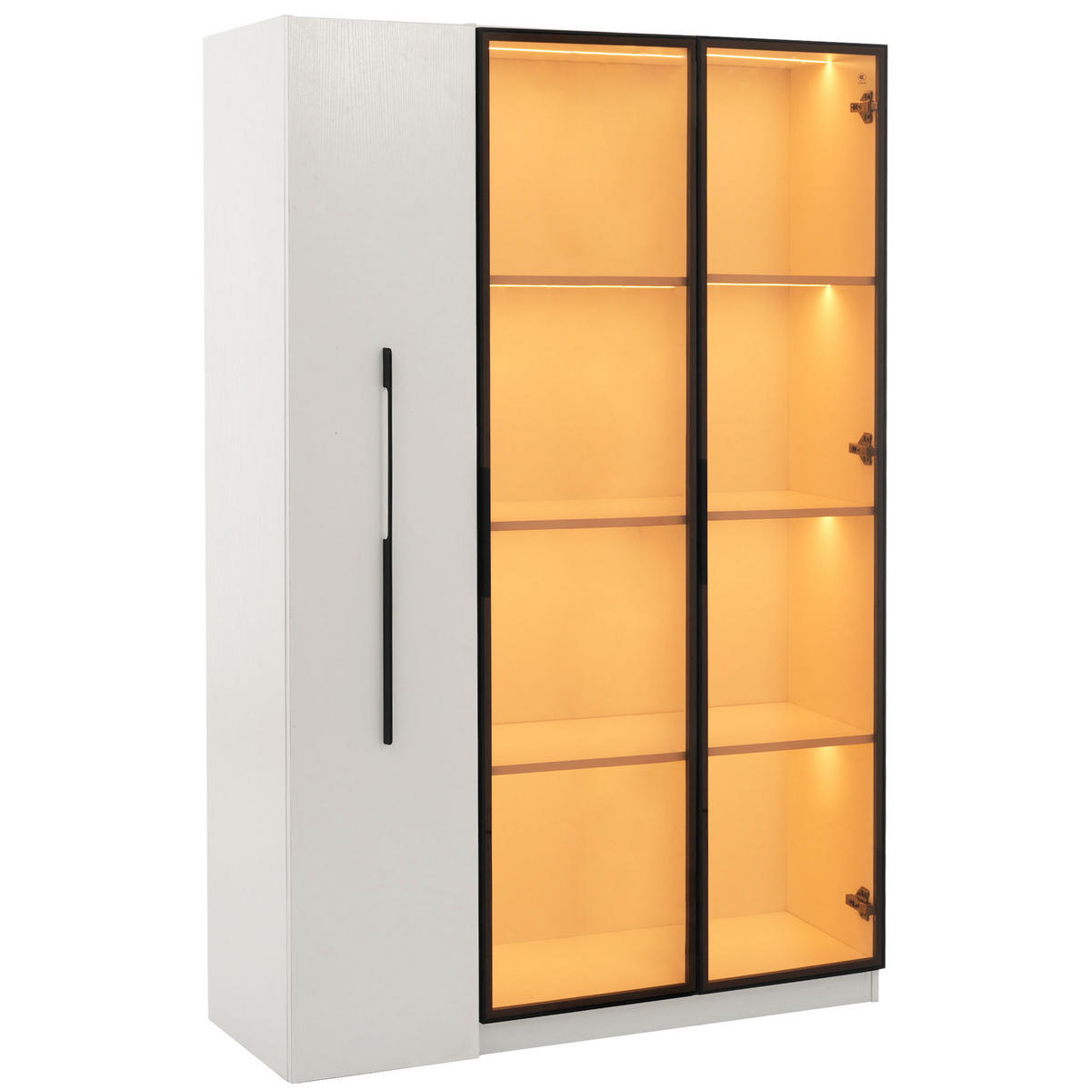 HIGHBOARD mit LED-Beleuchtung 110,5/35/160 cm in Weiß mit Glaseinsatz - Weiß, Holzwerkstoff (110.5/160/35cm) - BEAOK