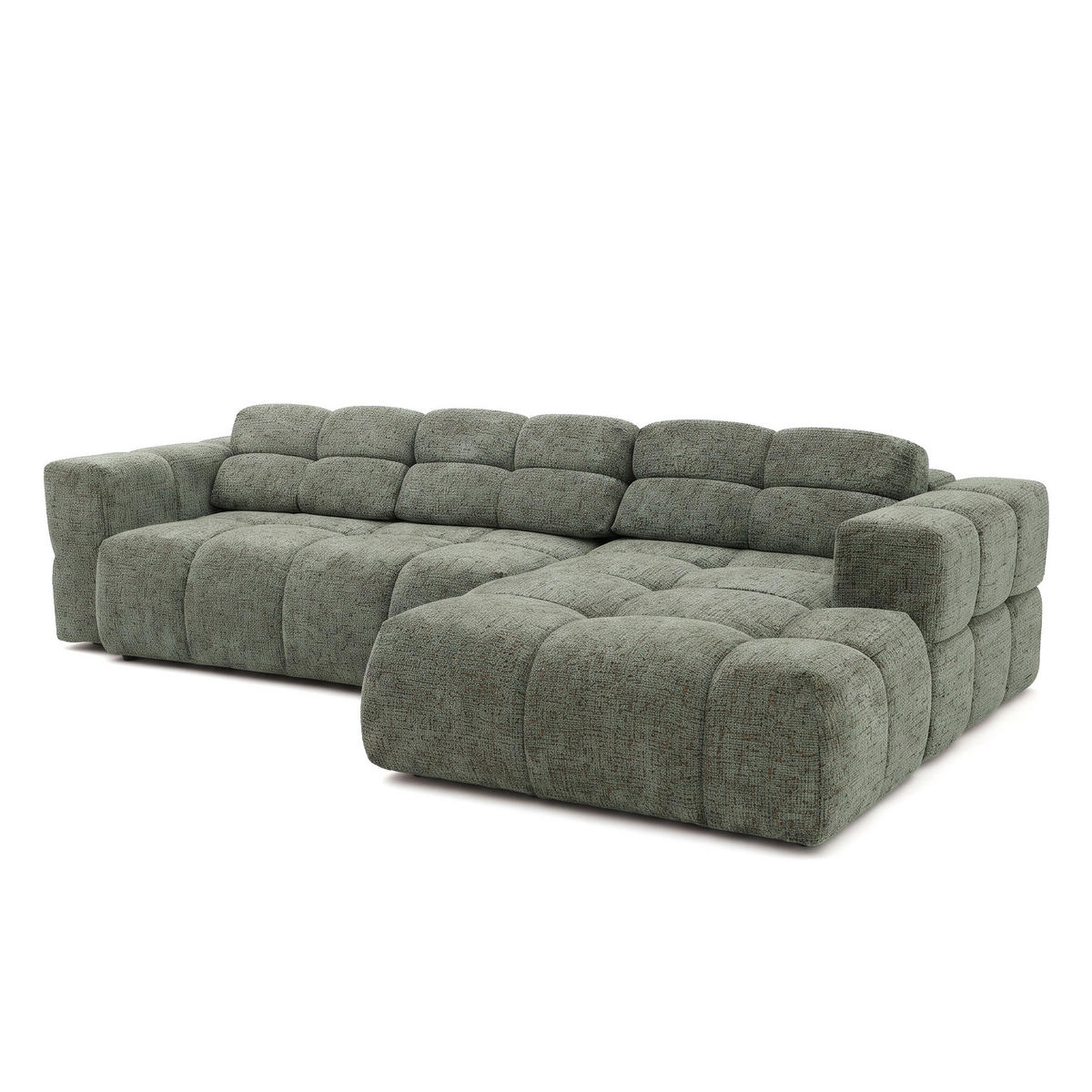 ECKSOFA TENDER Rechts mit Schlaffunktion und Verstellbare Kopfstützen, Chenille hellgrün - Schwarz/Hellgrün, Holz/Kunststoff (176/315cm) - Muffo
