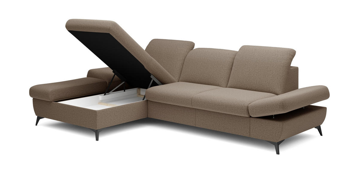 ECKSOFA FELICE L-S Braun Geflochtener Stoff mit Schlaffunktion - Braun, Holz (284/166cm) - MASSENO