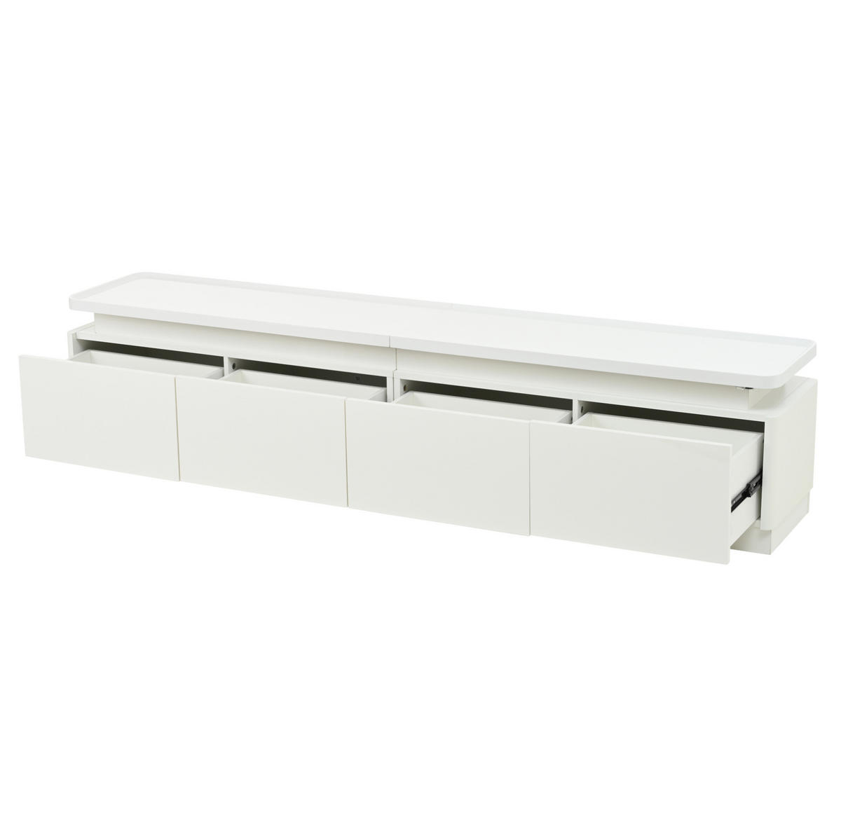 TV-LOWBOARD aus Spanplatte 180x34x40 cm Weiß mit LED-Beleuchtung, 4 Schubladen und Hochglanzfront - Weiß, Holzwerkstoff (180/40/34cm) - Modfu