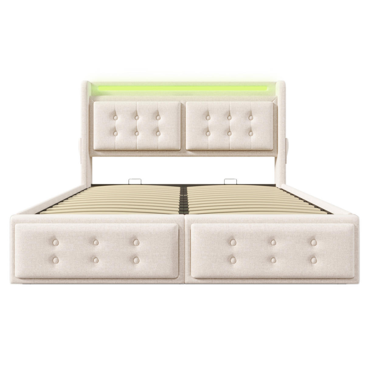 POLSTERBETT mit LED-Beleuchtung 140/200 cm mit Bettkasten und USB-C in Beige - Beige, Textil (140/200cm) - BEAOK