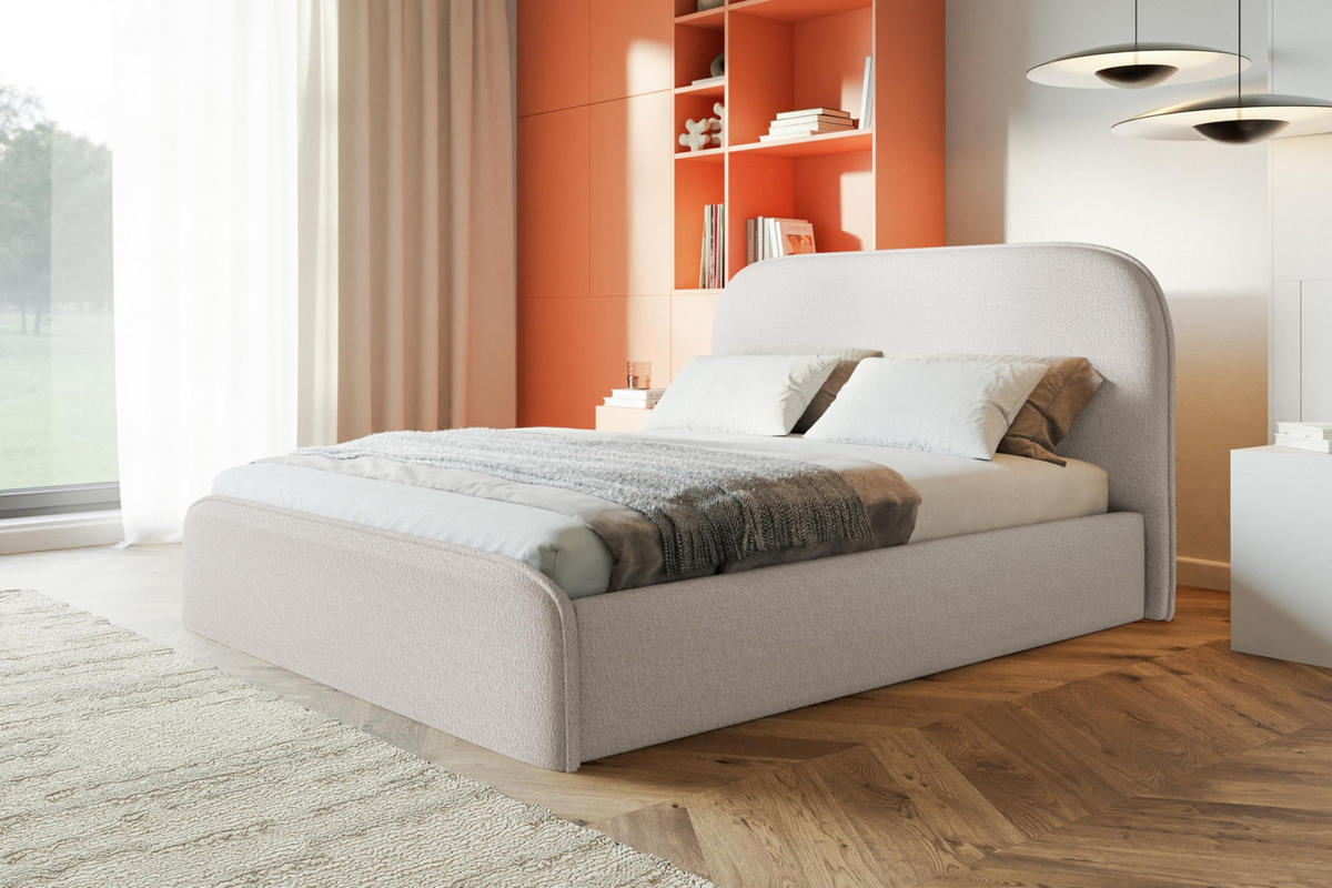 BETT 160x200 - Polsterbett mit Bettkasten und Holzrahmen - Modern Betten - Kuscheliger Catch-Me-Stoff - Kollektion Vienna - Weiß - Weiß, Holz/Textil (160/200cm) - Alpi-Möbel