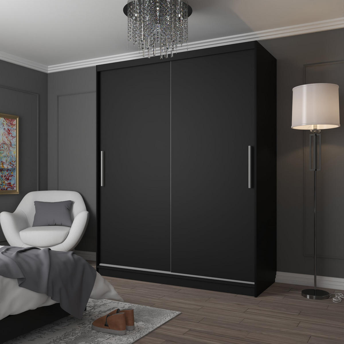 SCHWEBETÜRENSCHRANK Verona SI, Schwarz Matt, 158 cm - Schwarz, Holz (158/216/60cm) - B BELINI GROUP