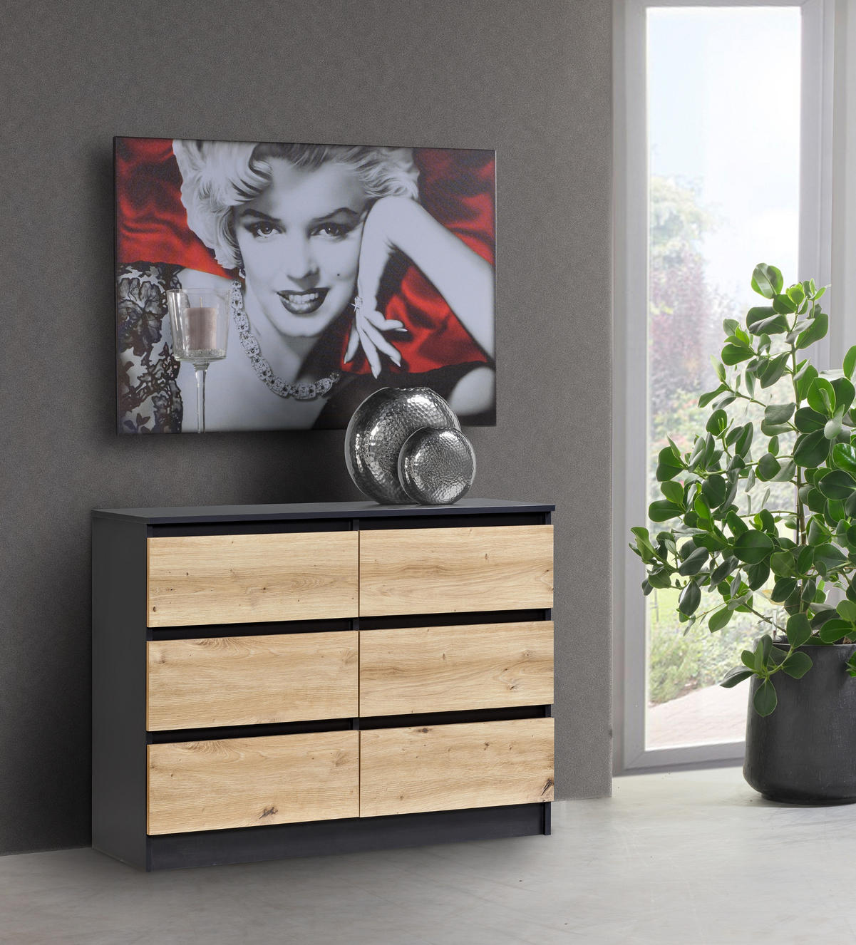 KOMMODE mit 6 Schubladen 100cm breit in anthrazit artisan-eiche - Anthrazit/Eiche Artisan, Holz (100/77.5/31cm) - Home Collective