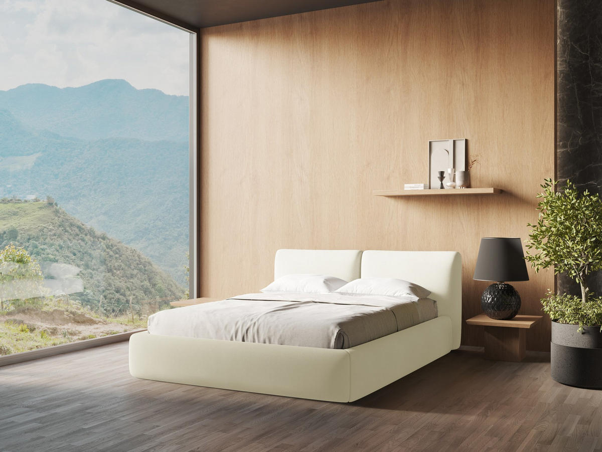 POLSTERBETT mit Bettkasten und Lattenrost 180x228 Beige - Beige/Schwarz, Kunststoff/Textil (160/200cm) - Makamii