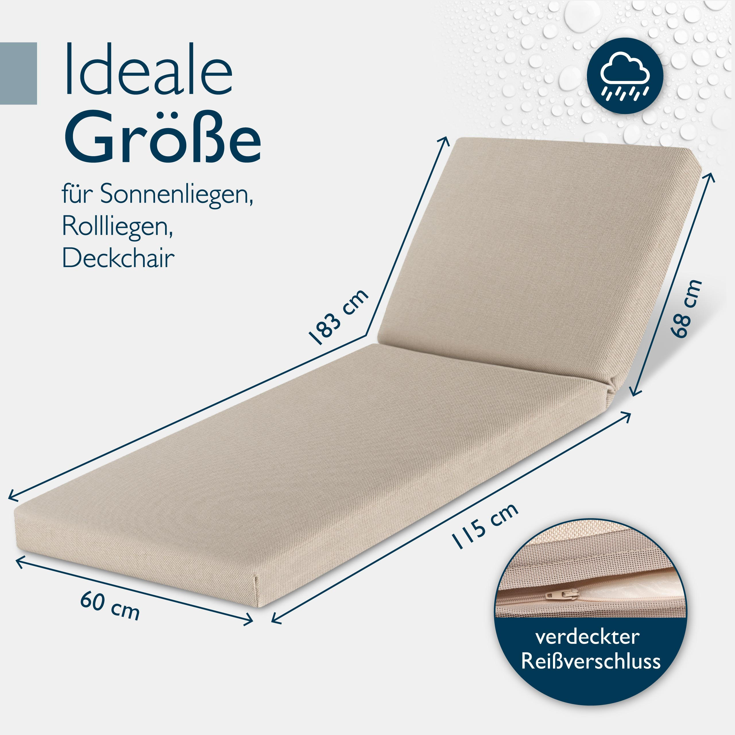 ROLLLIEGENAUFLAGE QD-RL 190/60/5,5cm Beige - Beige, Textil (60/5/190cm) - Beautissu 