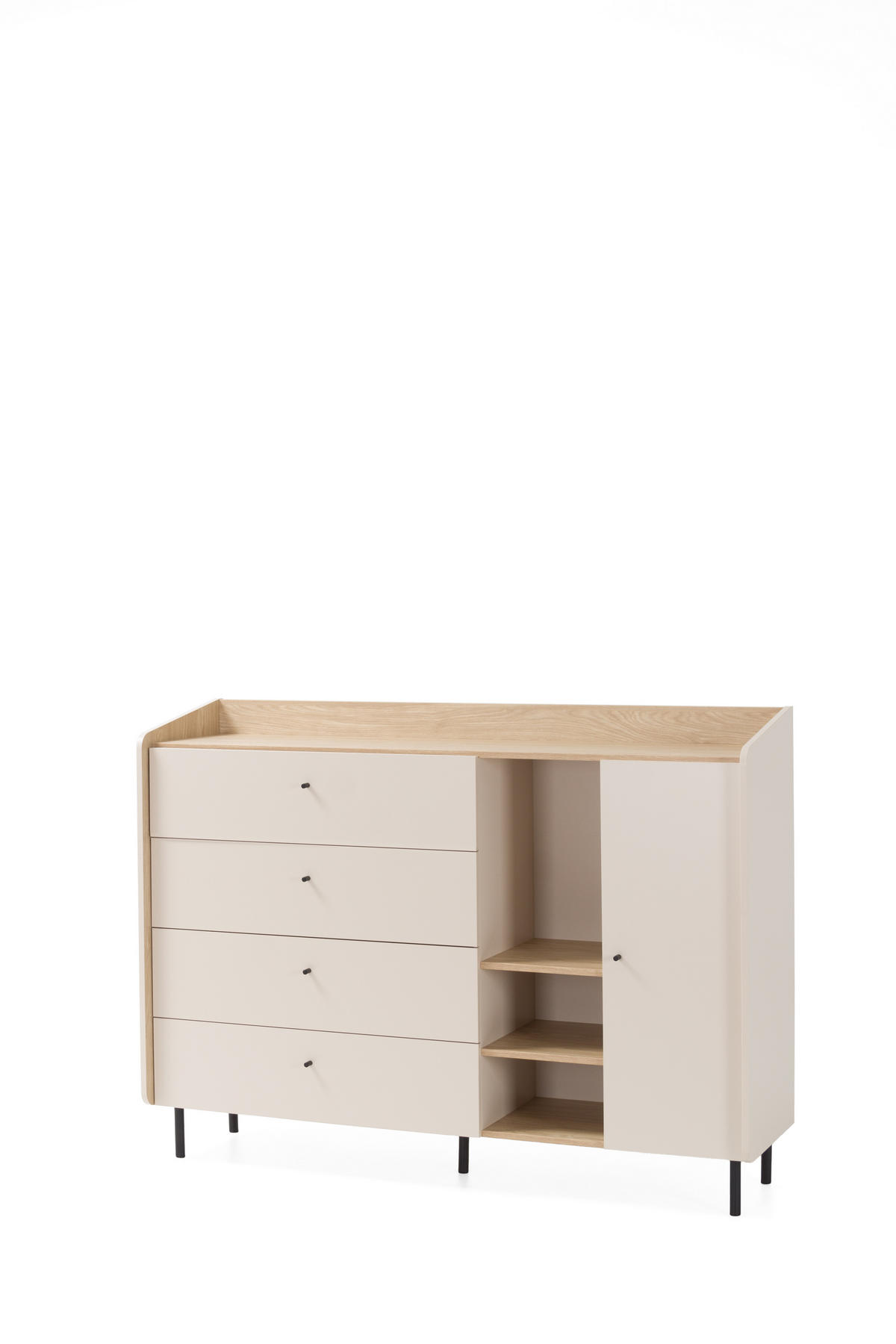 KOMMODE VETTA 155/115/42cm mit 4 Schubladen 1 Türen Beige - Beige, Holzwerkstoff (155/115/42cm) - MASSENO