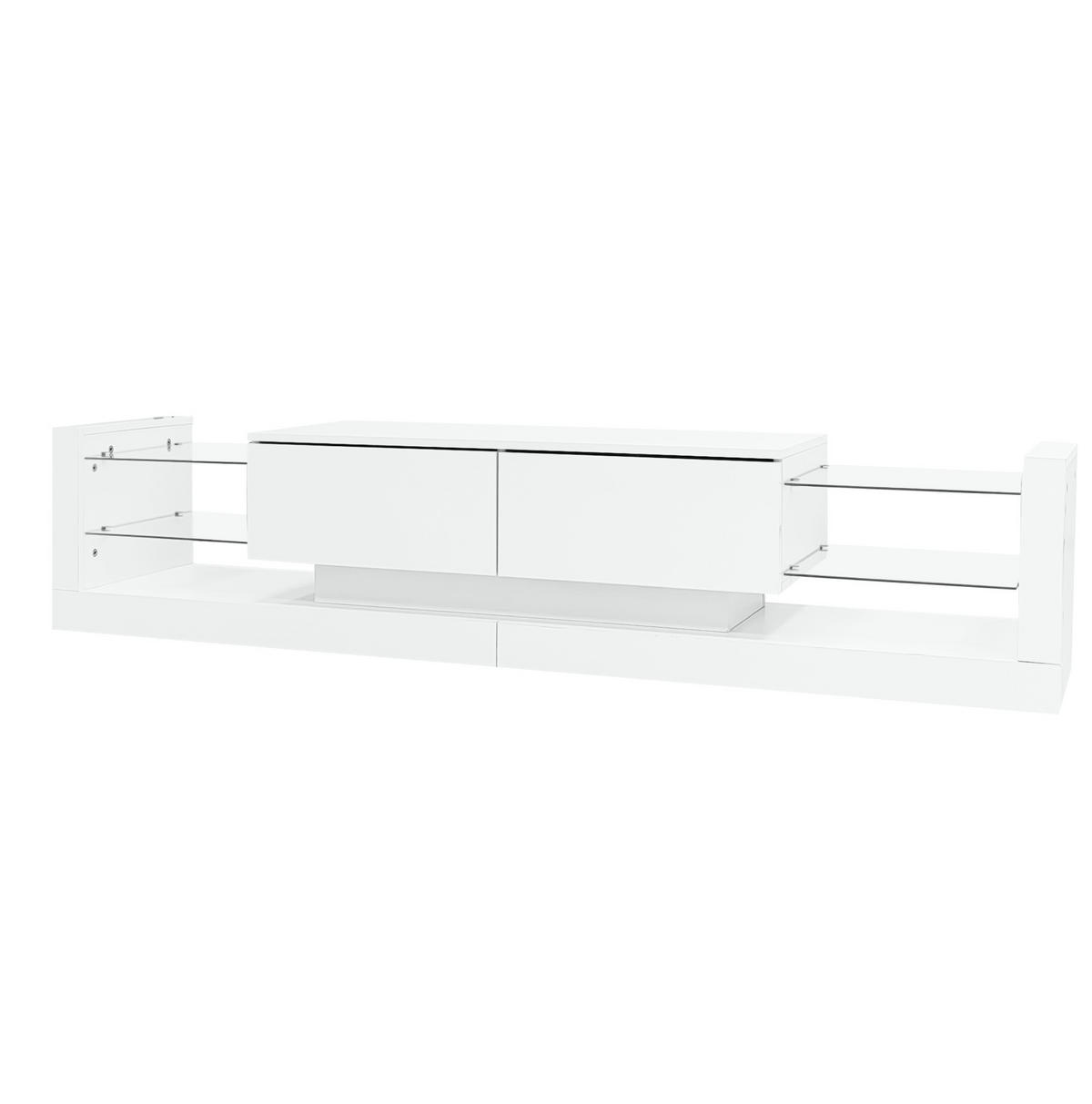 LOWBOARD 181/38/38 cm aus Spanplatte mit LED-Beleuchtung und Glasfront Weiß - Weiß, Holzwerkstoff (181/38/38cm) - Modenvie