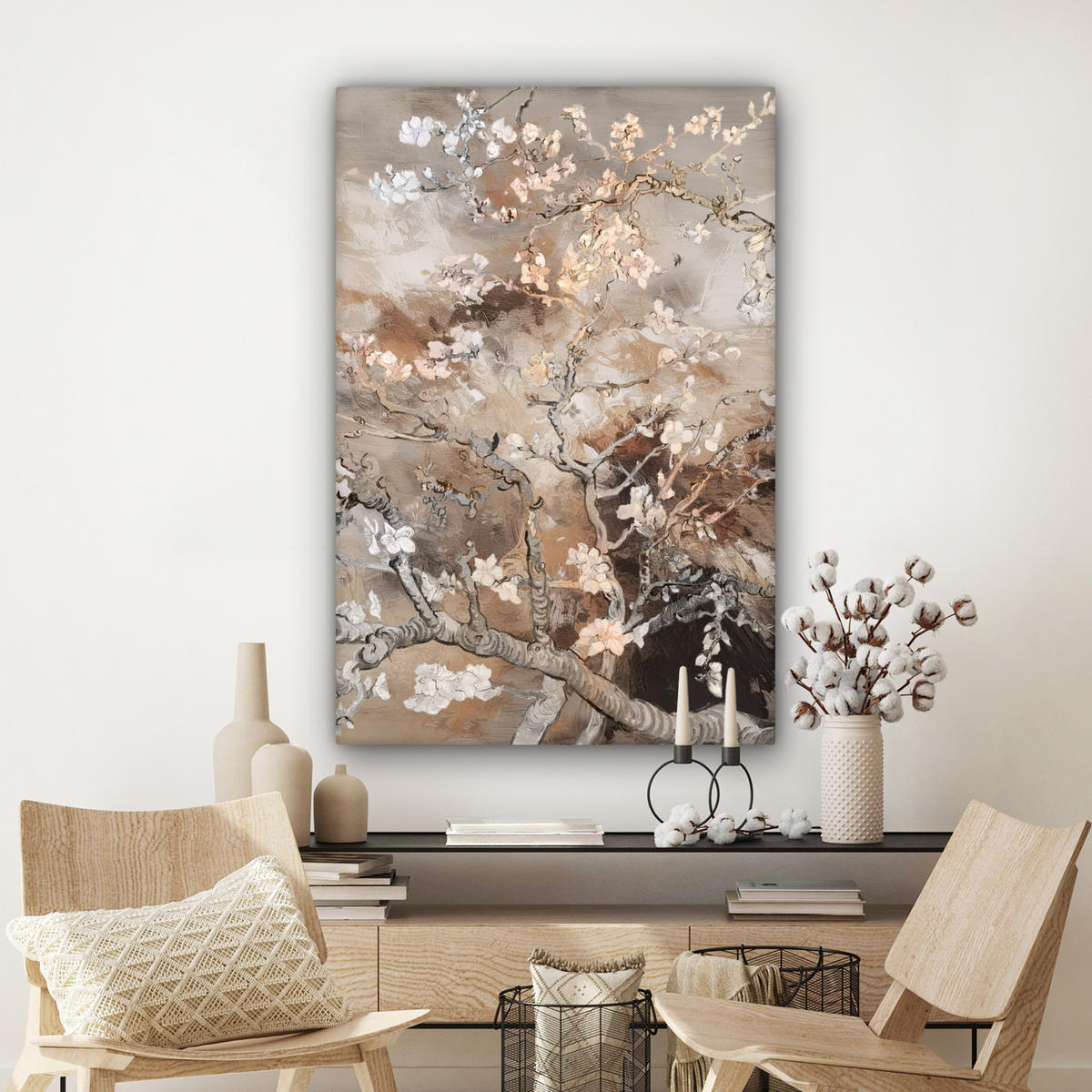 LEINWANDBILD Mandelblüte - Kunst - Van Gogh - Beige - Abstrakt Deko Groß 90x140 cm - Braun, Textil (90/140cm) - MuchoWow