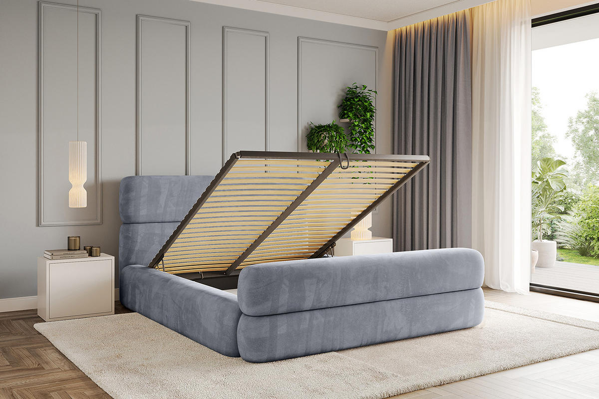 POLSTERBETT mit Bettkasten, Fußteil und Lattenrost, Boxbett mit Matratze H3/H4 - ENORA-Z 120x200 Grau - Grau, Holzwerkstoff/Textil (120/200cm) - ALTDECOR