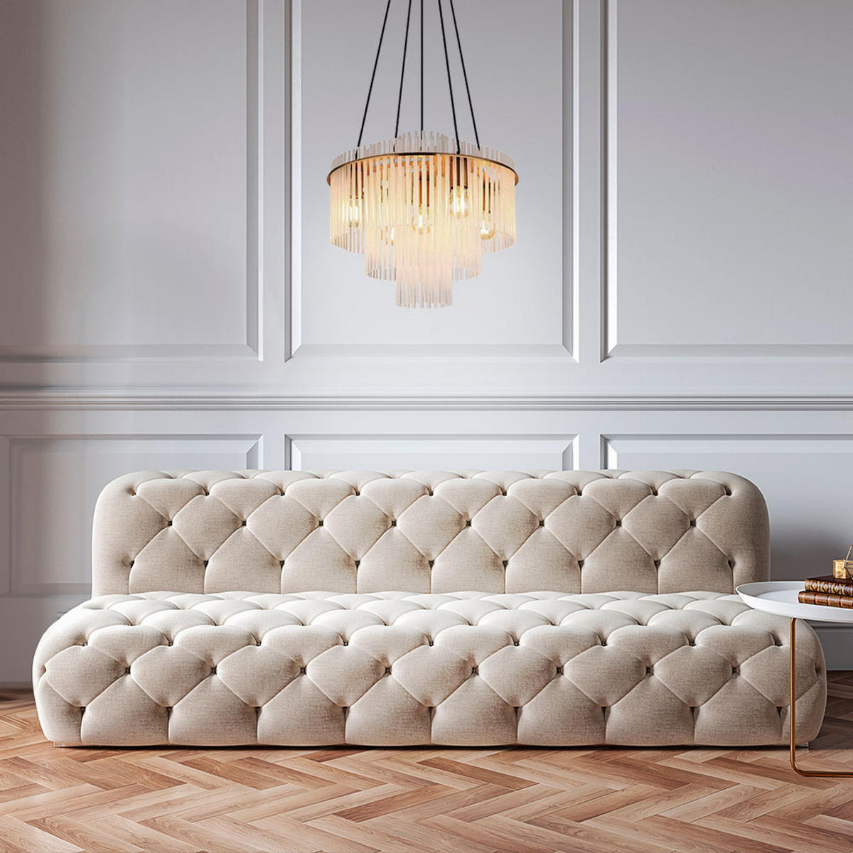 KRONLEUCHTER Gorley Metall Gold - Goldfarben, Glas (50/50/120cm) - Globo Lighting
