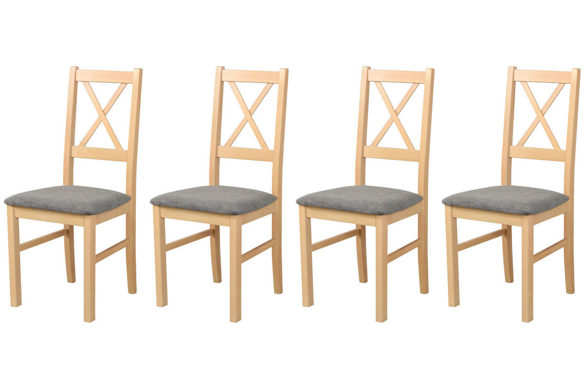 STUHL Nilo 10 (4er Set) - Birkefarben/Braun, Holz (43/94/40cm) - Leaf Design