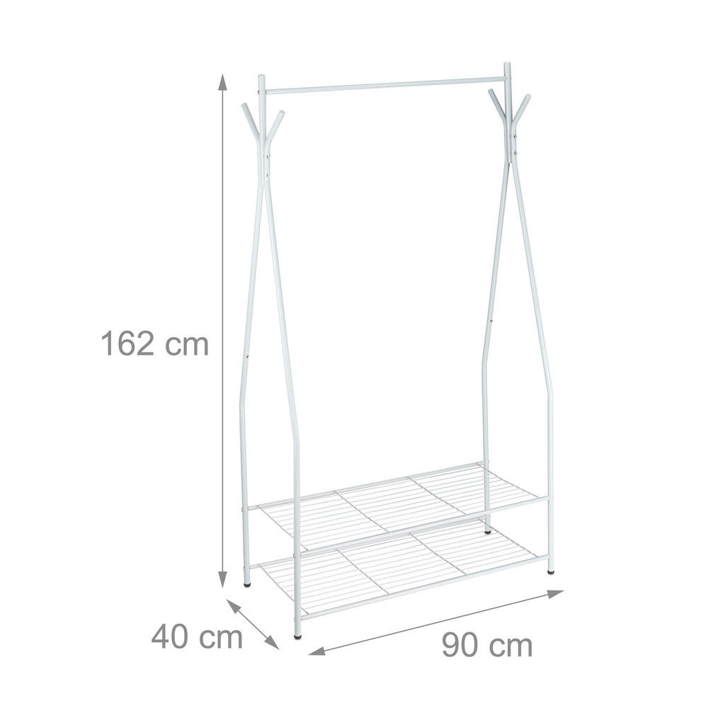 Thumbnail - Relaxdays Kleiderständer, Weiß, Metall, 90x162x40 cm, Garderobe, Garderobenständer