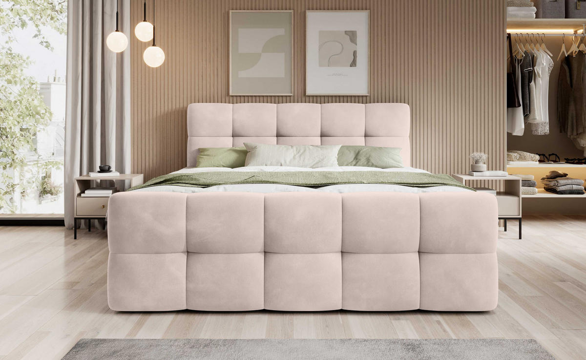 BOXBETT Modena 3 beige 180/200 cm mit Bettkasten - Beige, Textil (180/200cm) - wonello