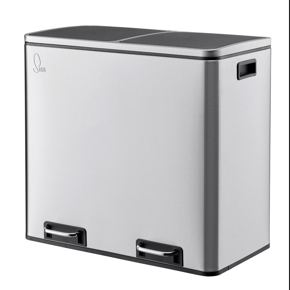 MÜLLTRENNSYSTEM TM2X24 – 48 Liter Mülleimer mit 2 Fächern (2x24L), Treteimer mit Softclose, Silber - Silberfarben, Metall (59/54.5/36cm) - SVITA