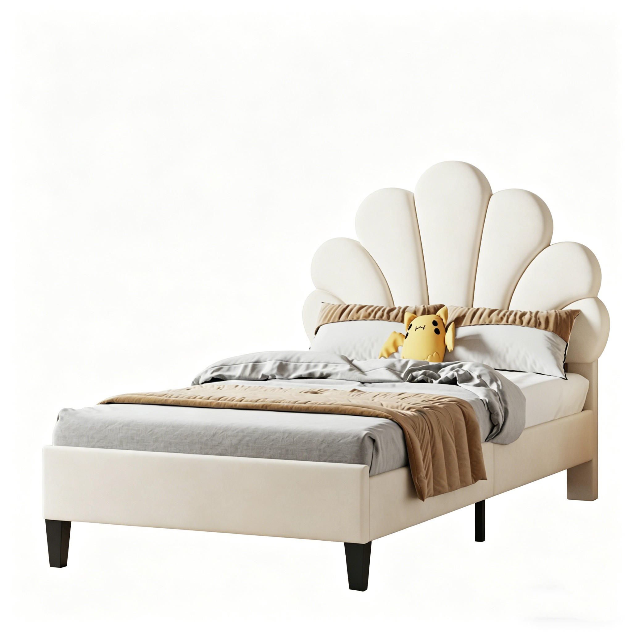 KINDERBETT 90 x 200 cm mit höhenverstellbarem Kopfteil, Lattenrost,Samt - Beige, Metall (90/200cm) - PARAFTA HOME