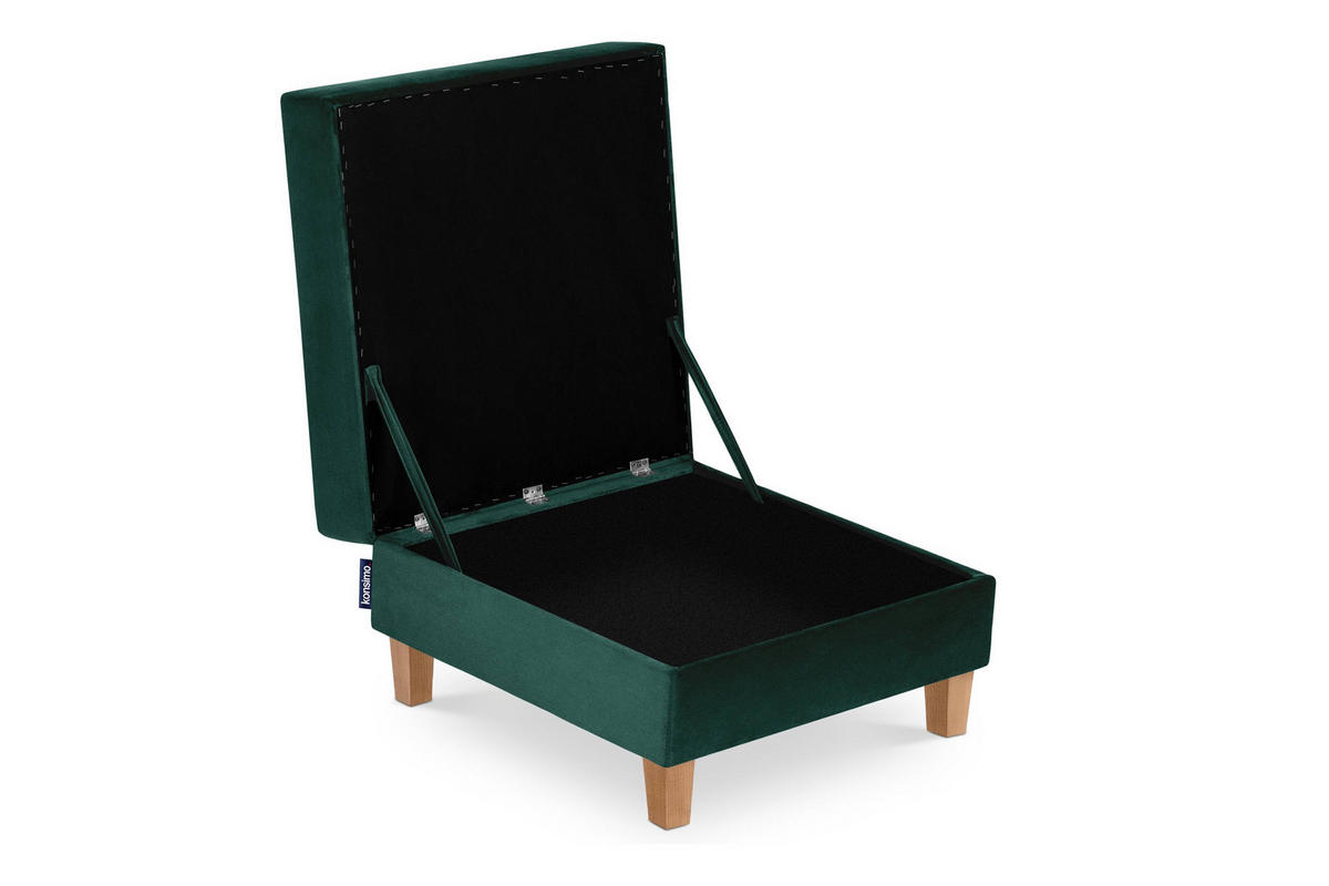 SITZHOCKER ERISO Polsterhocker aufklappbarer, Velour-Stoff, dunkelgrün - Dunkelgrün/Braun, Textil (71/43/71cm) - KONSIMO®