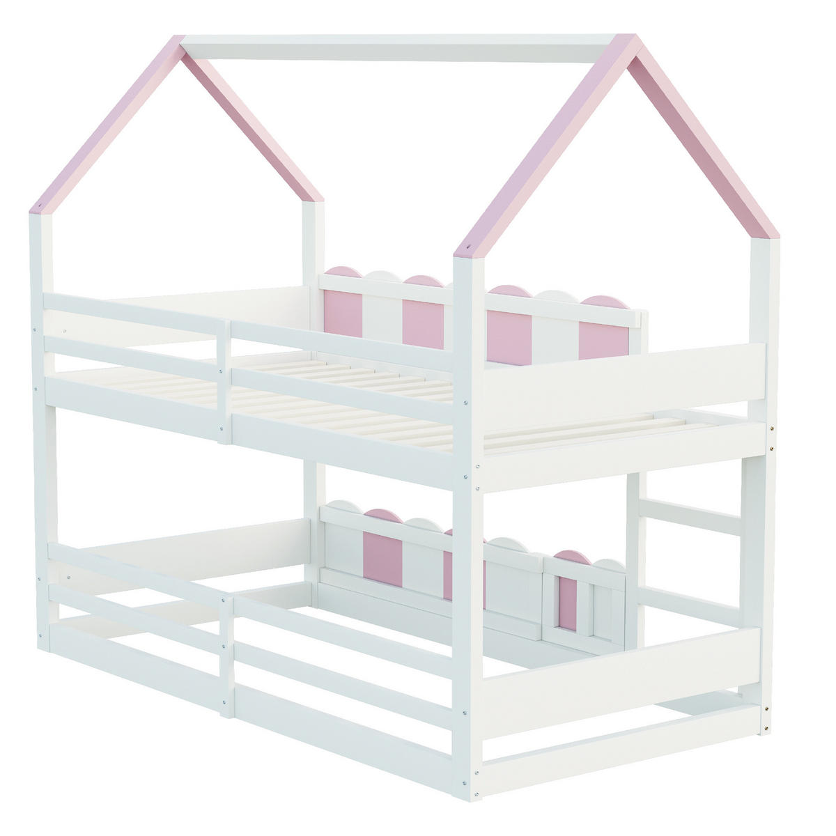 ETAGENBETT 90/200 cm DE-01478, in Rosa, mit Hausdesign und Sicherheitsgeländer - Pink, Holz (90/200cm) - ComfortXL