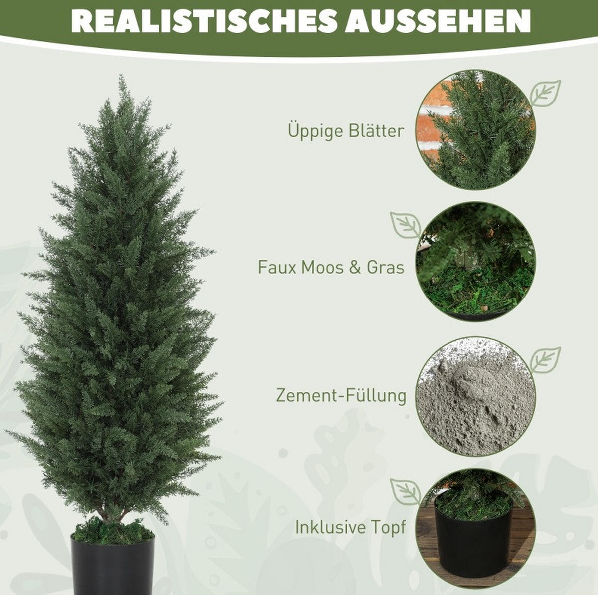 KUNSTPFLANZEN 33/33/90 cm grün aus Kunststoff UV-beständig im 2er-Set - Grün, Kunststoff (90cm) - OKWISH