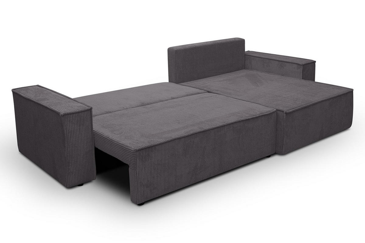 ECKSOFA HUGO XL Schlaffunktion und Bettkasten Cord-Stoff (Dunkelgrau) - Dunkelgrau, Textil (274/142cm) - VENASI MÖBEL