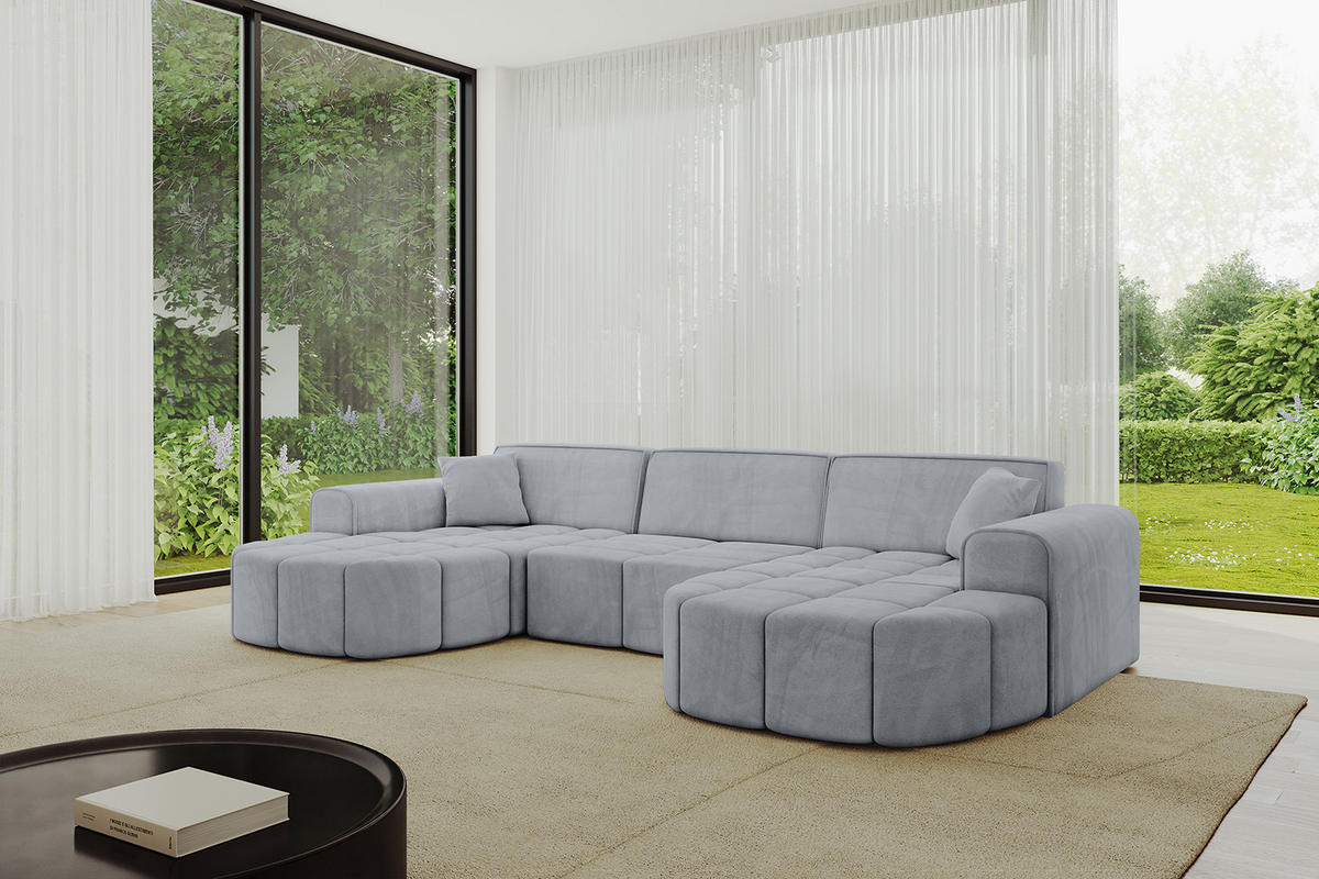 WOHNLANDSCHAFT LIVO-U1 - 315x173x79,5 cm Grau - Grau, Holzwerkstoff/Textil (315/79/173cm) - ALTDECOR