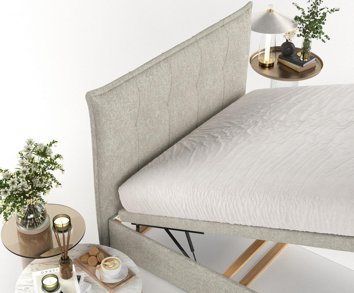 POLSTERBETT Liano mit Stauraum 160/200 cm Beige im Alta Stoff - Beige/Schwarz, Holz/Holzwerkstoff (160/200cm) - AltaBeds