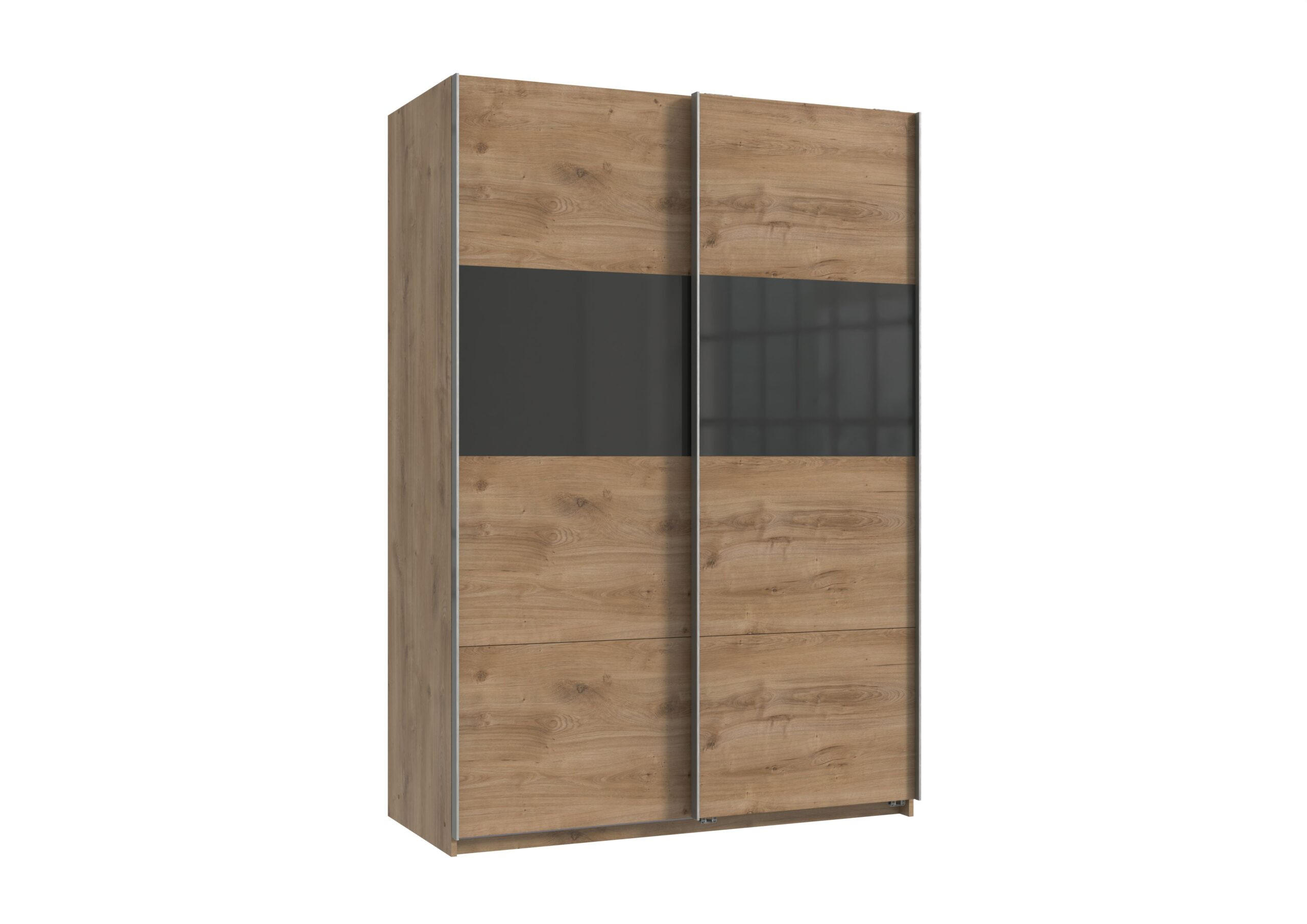 SCHWEBETÜRENSCHRANK Bramfeld in Plankeneiche Grey Glas 135 x 198 x 65 cm (B x H x T) – Kleiderschrank - Braun, Holzwerkstoff (80/200/120cm)