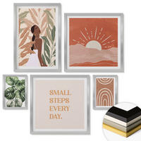 WANDBILDER 5er Set - 50x50 cm & 20x30 cm & 40x60 cm Silberner Rahmen - abstrakte Formen im Boho-Stil - Silberfarben, Kunststoff (40/60cm) - ArtPrintCave