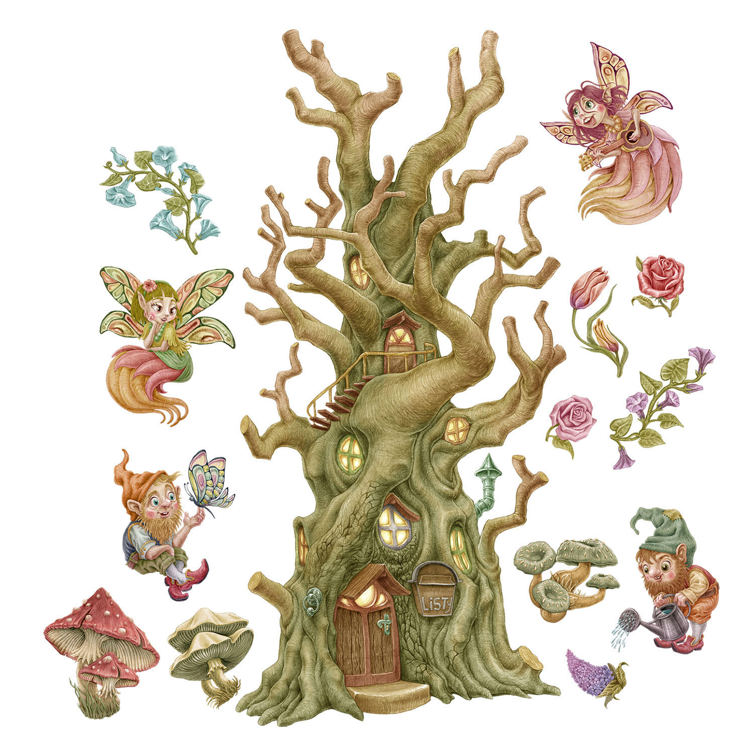 AUFKLEBER 130x172 cm Waldwesen Feen - Grün, Kunststoff (130/172/0.1cm) - TULUP