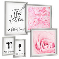 BILDER SET 5er Set - 50x50 cm & 20x30 cm & 40x60 cm Silberner Rahmen - Zen-Gemälde, Wassersteine, Buddha - Silberfarben, Kunststoff (40/60cm) - TULUP